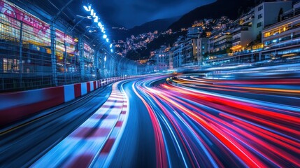 Nighttime Monaco Grand Prix Race Track Lightspeed Blur