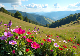 Fototapeta premium vibrant flowers bloom rolling hills serene natural