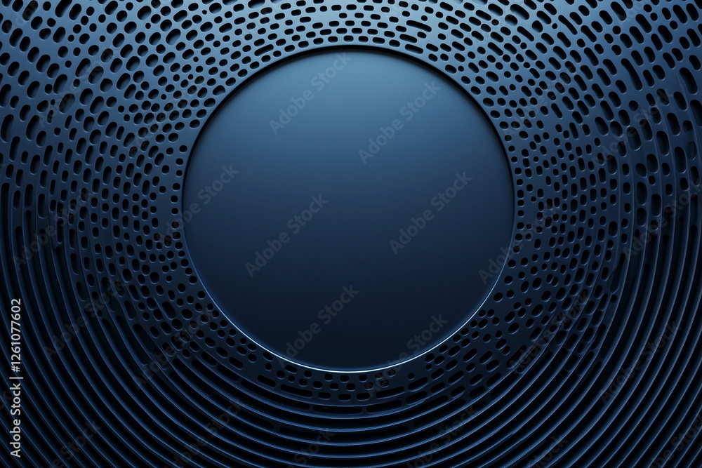 Poster blue circle with a hole in the middle. the circle is surrounded by a pattern of dots