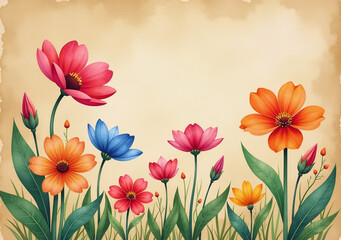 vibrant flowers soft watercolor hues create beautiful garden scene earthy brown paper