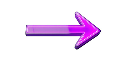 Purple neon arrow pointing right on transparent background