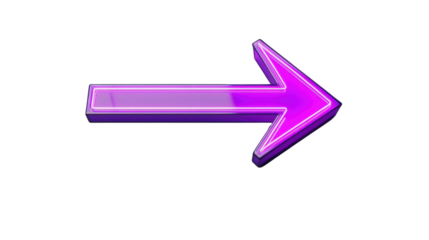 Purple neon arrow pointing right on transparent background