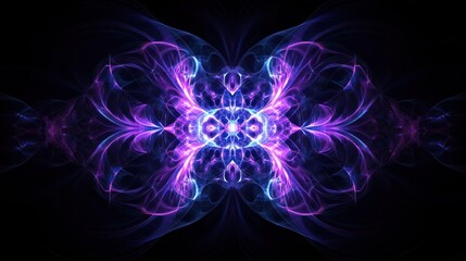 Abstract purple blue fractal art, dark background, symmetry, design