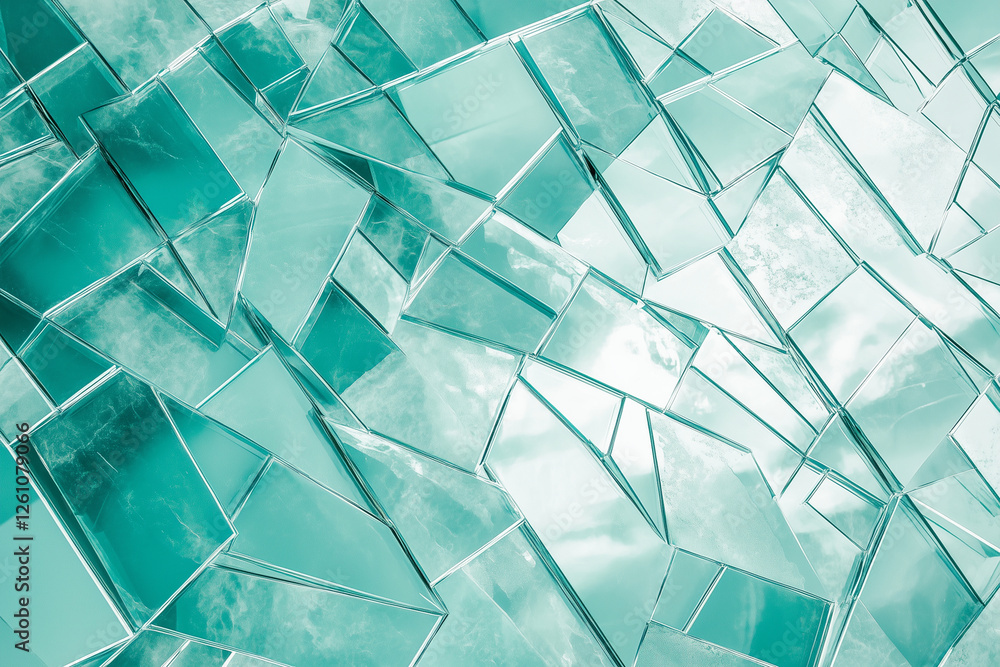 Poster piece of art made of broken glass. the image is a reflection of the sky and the clouds