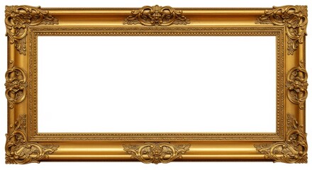 Ornate gold victorian frame isolated on white background with intricate decorative details