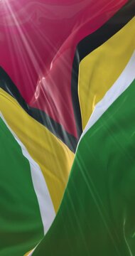 Flag of Guyana. 4K Vertical. Loop