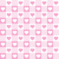 Pink Pastel Heart GinghPastel Pink Heart gingham check plaid pattern. Valentine's Day design. Vector background. Seamless texture for print, textile, fabric.am