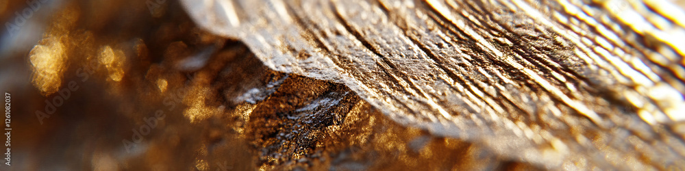 Poster macro photograph of metallic textured surface with parallel grooves