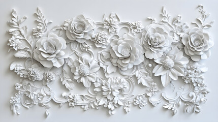Classic white wall adorned with intricate floral patterns for a timeless wedding backdrop