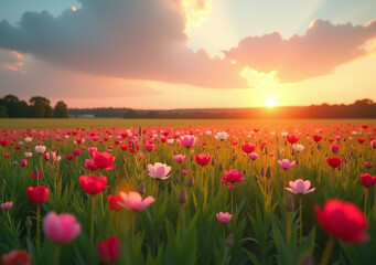 Obraz premium wishes bloom fields sunset freedom chase dreams brighter