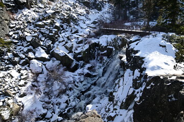 beautiful river and waterfall at Lake Tahoe in winter