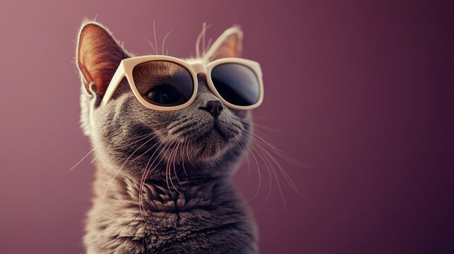 Stylish feline dons trendy sunglasses in a chic indoor setting during a relaxed afternoon