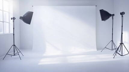 Studio Photography Setup With White Backdrop And Lighting