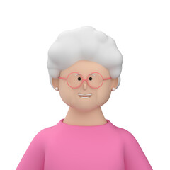 Portrait of an elderly female character wearing eyeglasses, 3d render