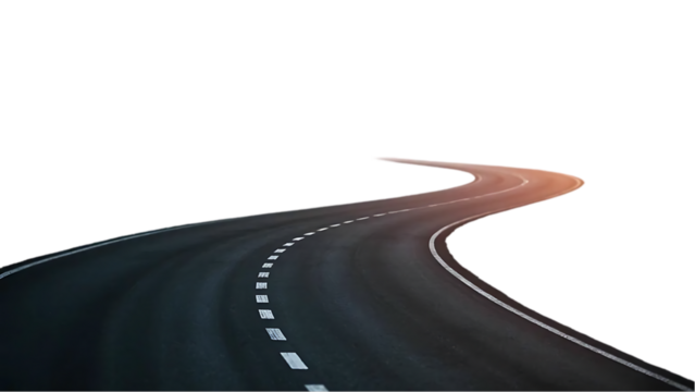 A winding road curves out of view hinting at themes of travel, paths, or journeys