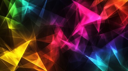 Obraz premium Abstract rainbow geometric shapes, dark background, vibrant colors, digital art, website banner