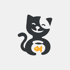 Vector illustration of cat and fish