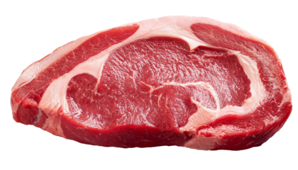 Fresh red meat showing marbling texture on transparent background