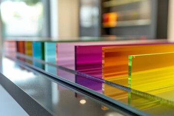 Vibrant colored glass panels reflect light beautifully.