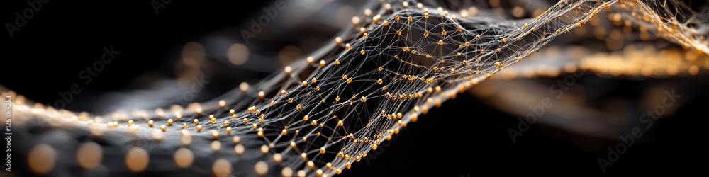 Poster abstract network visualization: gold spheres and interconnecting lines