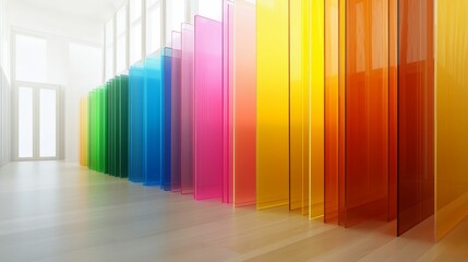 Obraz premium Colorful glass panels illuminate bright interior.