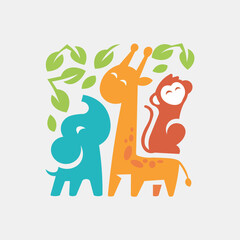 Vector illustration of cute animals mark cartoon