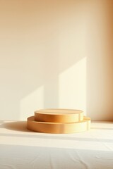 Minimalist wooden podium illuminated by soft natural light, perfect for product display or presentation.