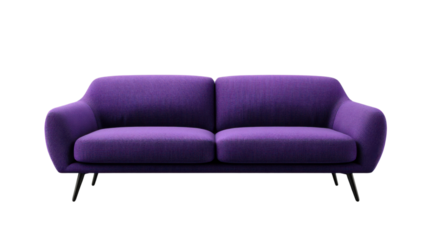 Modern purple sofa isolated on transparent background representing comfort and style
