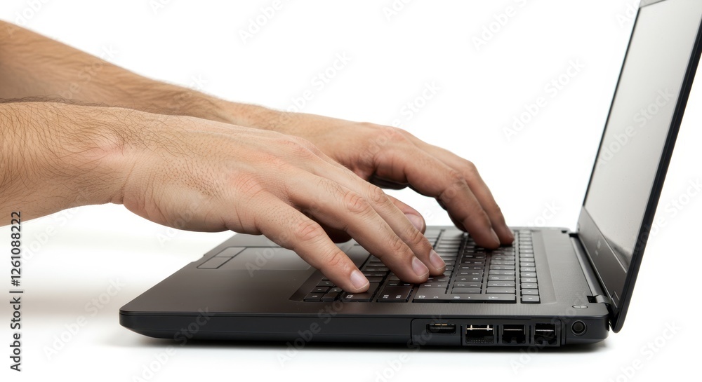 Poster close-up of hands typing on laptop keyboard in professional workspace setting
