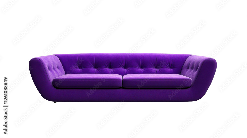 Poster purple sofa isolated on transparent background representing comfort and style