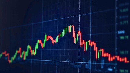  stock market trend chart with glowing, upward and downward-trending lines representing financial data