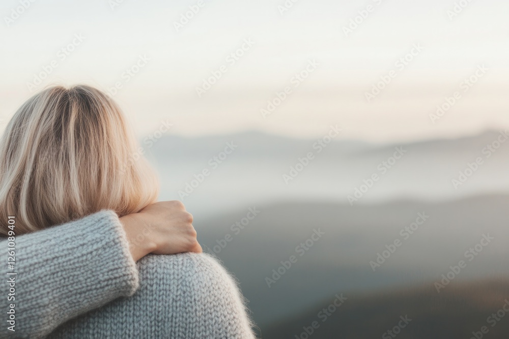 Poster close-up of supportive arm around friend shoulder captured in soft natural light with blurred backgr