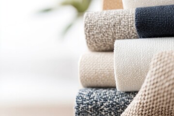 close-up of fabric swatches pinned on corkboard with detailed stitching and textures captured in natural light