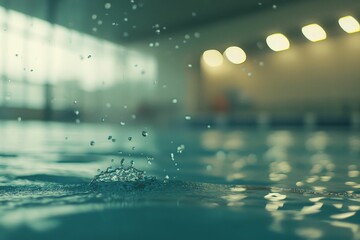 Water droplets splash in teal swimming pool