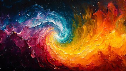 Fototapeta premium Vibrant Cosmic Swirl: A stunning abstract representation of a galaxy, blending fiery oranges and cool blues, perfect for inspiring creativity and wonder in any space.