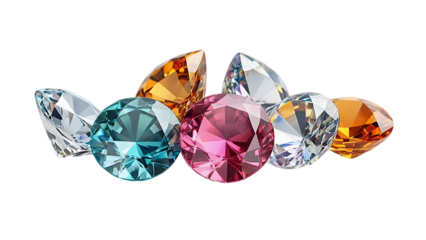 A selection of various gemstones, grouped together on transparent background