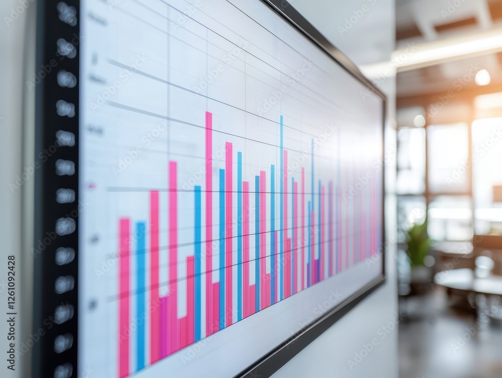 Aufkleber business branding and operations. colorful bar graph displayed on a screen in a modern office settin
