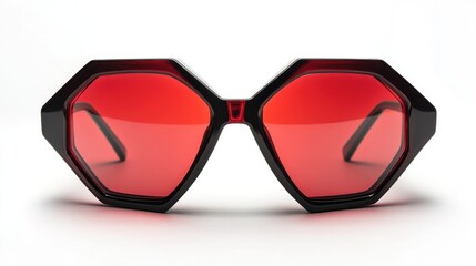Stylish hexagonal sunglasses with vibrant red lenses designed to make a bold fashion statement at any beach gathering