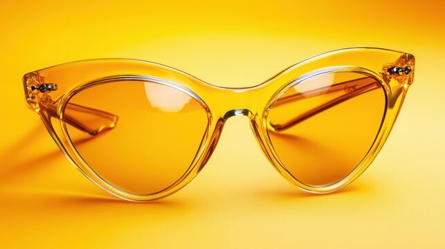 Stylish cat-eye sunglasses resting on a vibrant yellow backdrop, exuding summer vibes and bold fashion choices