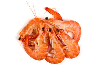 Shrimps, king prawns, isolated on white background.