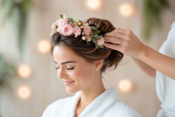 Naklejka premium Brautfrisur mit Blumenarrangement 