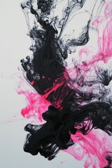 Pink and black ink swirling abstract art