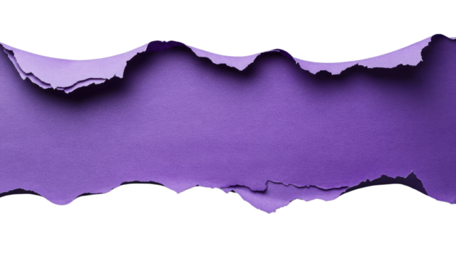 Purple torn paper with transparent background creating copy space