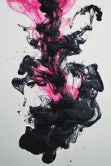 Pink and black ink swirls abstract art.