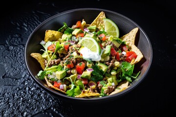 Beef and Cheese Filled Colorful Taco Bowls
