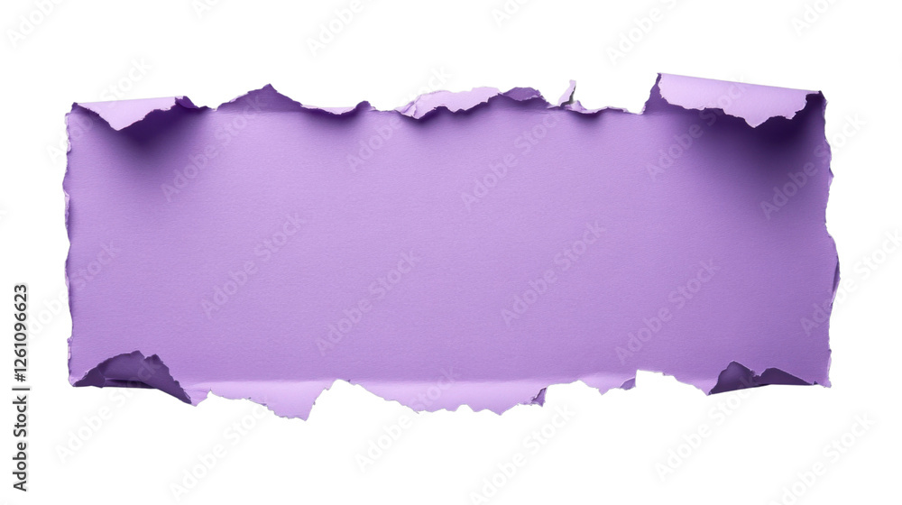 Poster torn purple paper with transparent background creating blank space for text