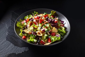 Flavorful Taco Ranch Salad with Lettuce Base and Crisp Greens Topping