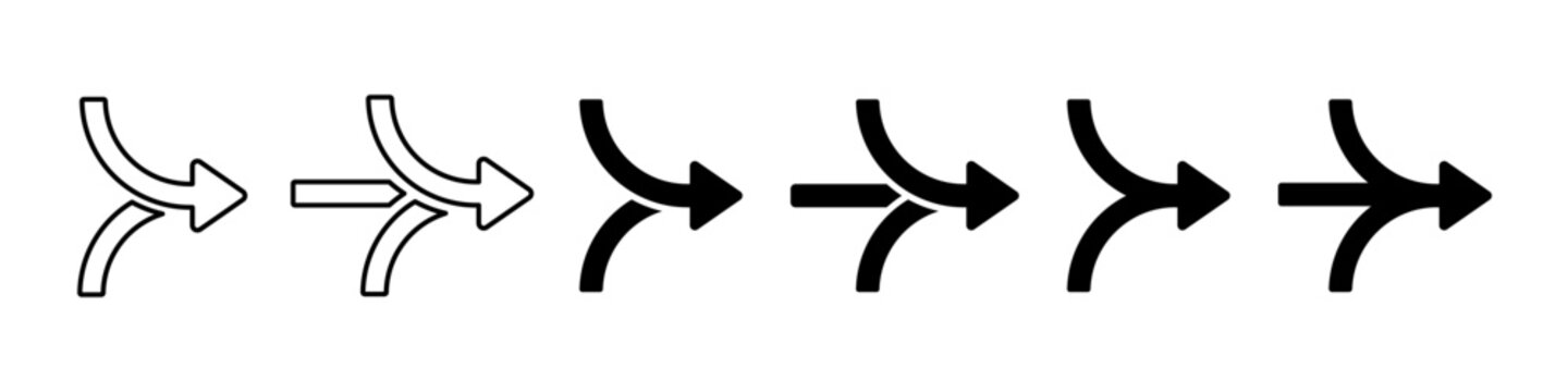 Arrows merging icon. Merge arrow symbol set. Consolidate, merge arrow concept. Vector icons