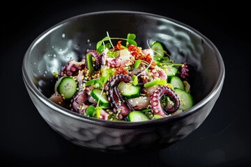Vibrant Garnishes Elevate Tako Poke Dish