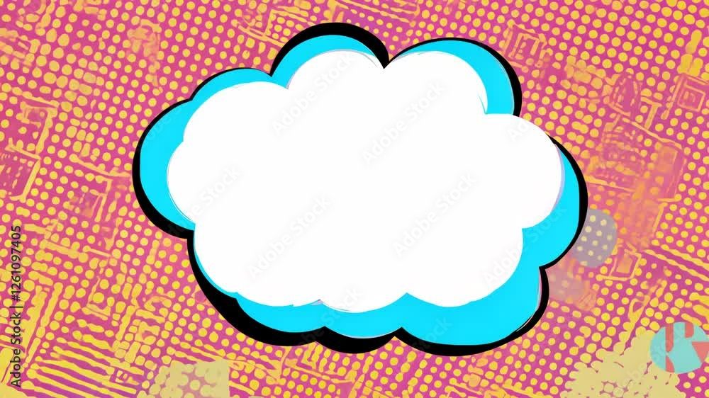 Poster A white circle with a black border. The circle is in the middle of a colorful background. There is no text on the circle